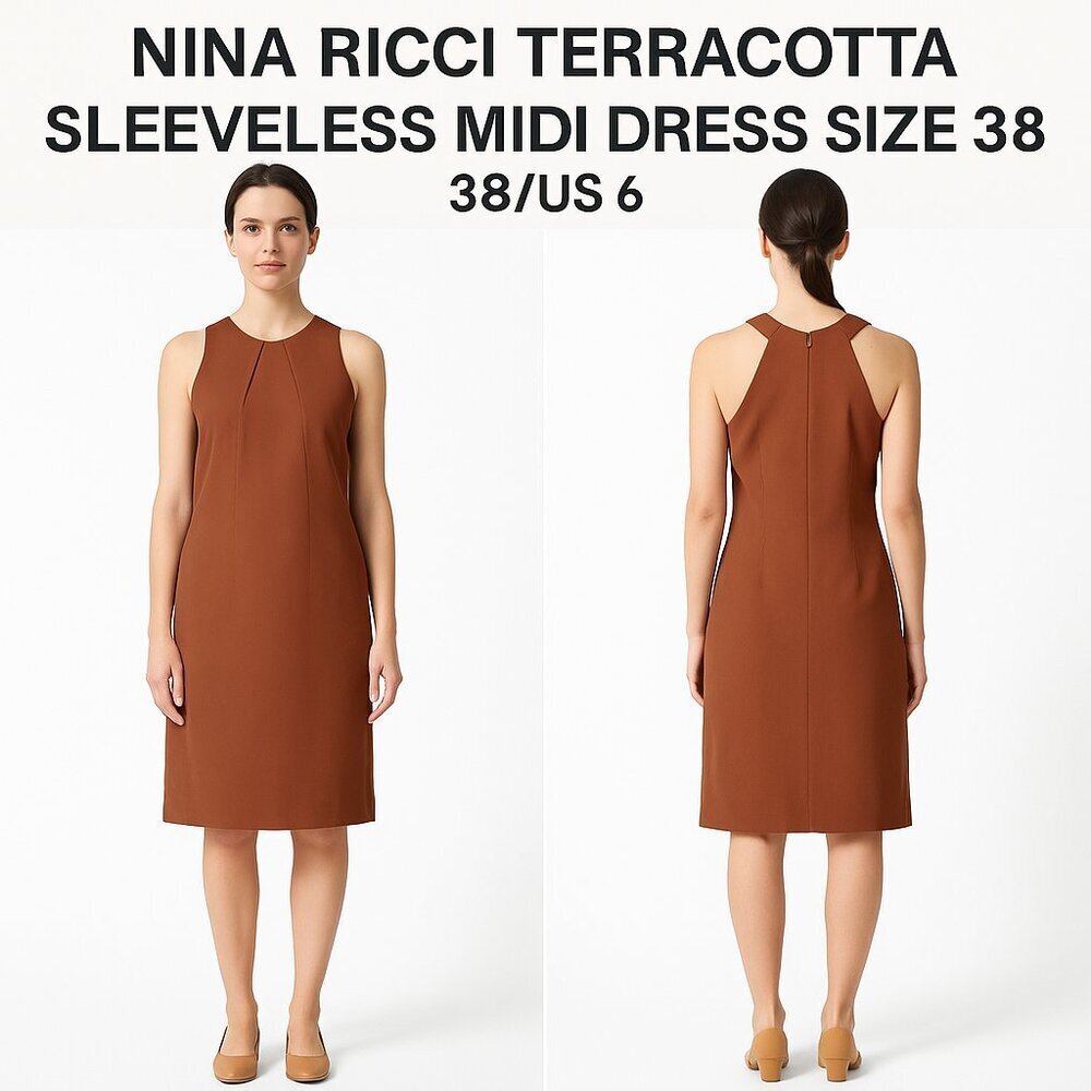 NINA RICCI TERRACOTTA SLEEVELESS MIDI DRESS SIZE 38/US 6